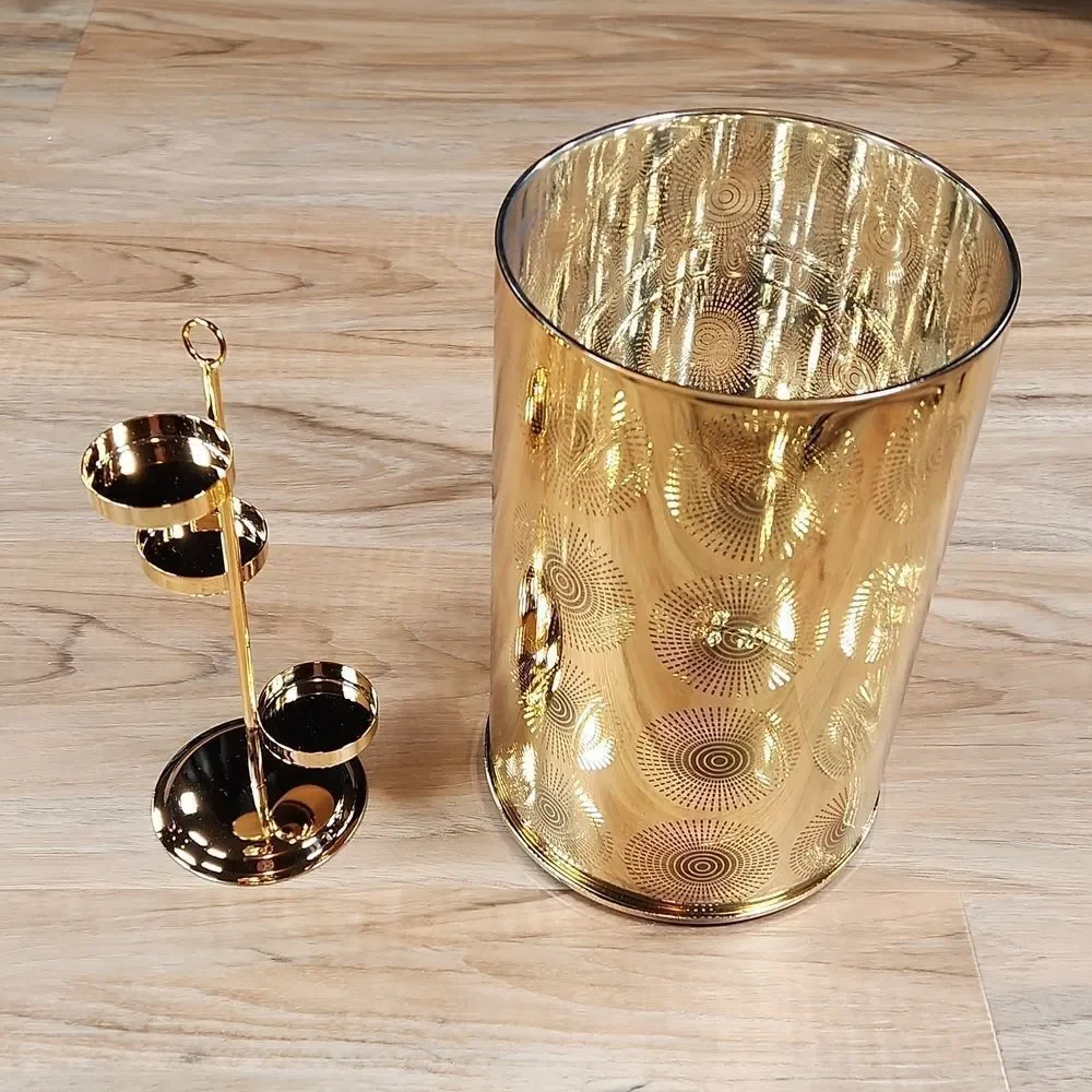 🩵NIB Partylite Gold Santorini Tealight Tree Candle Hurricane - Picture 5 of 13